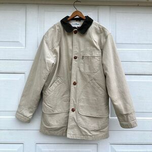 VTG LL Bean Field Coat Barn Jacket Canvas Corduroy Collar M Tall